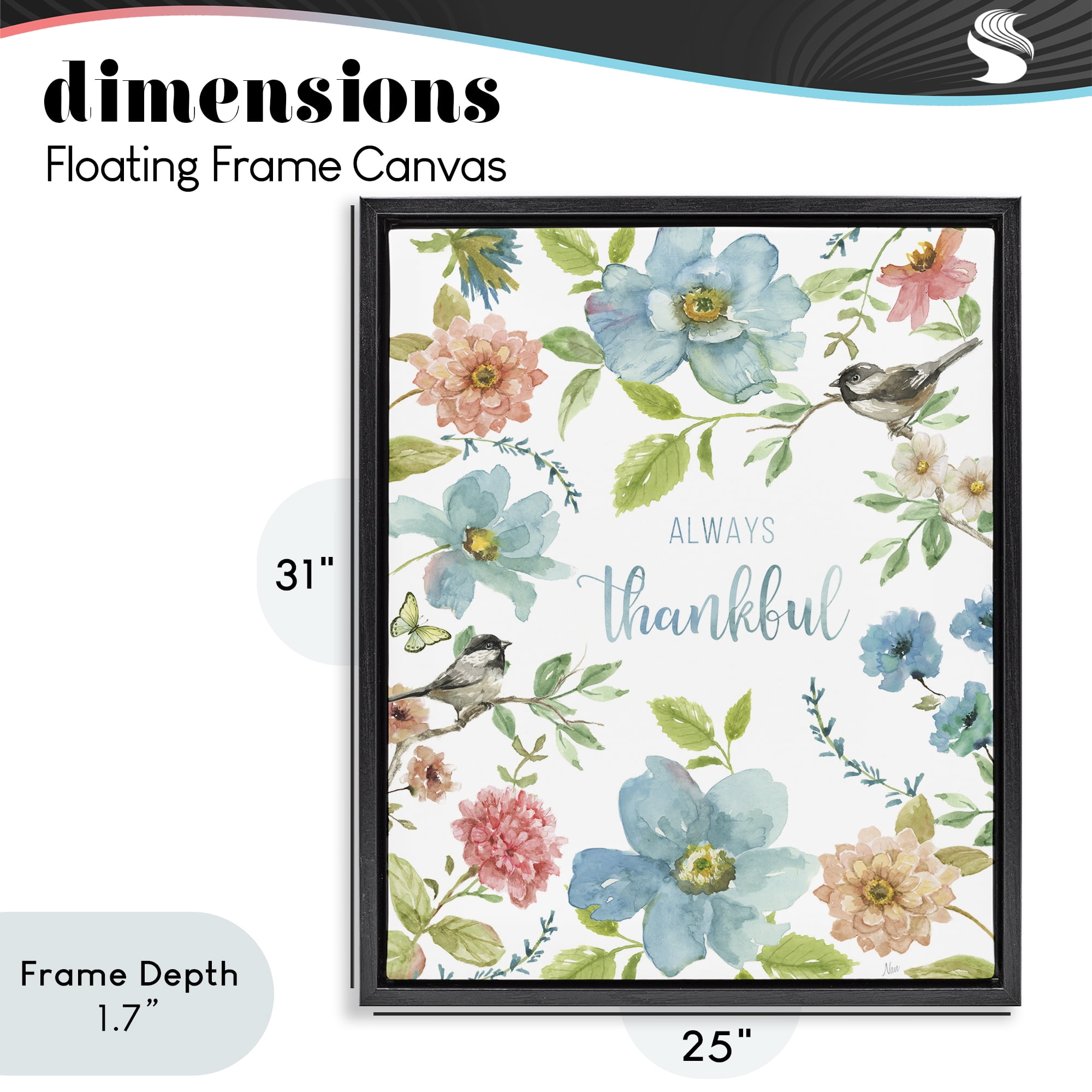 Stupell Industries Always Thankful Pink & Blue Black Framed Floater Canvas Wall Art, design by Nan