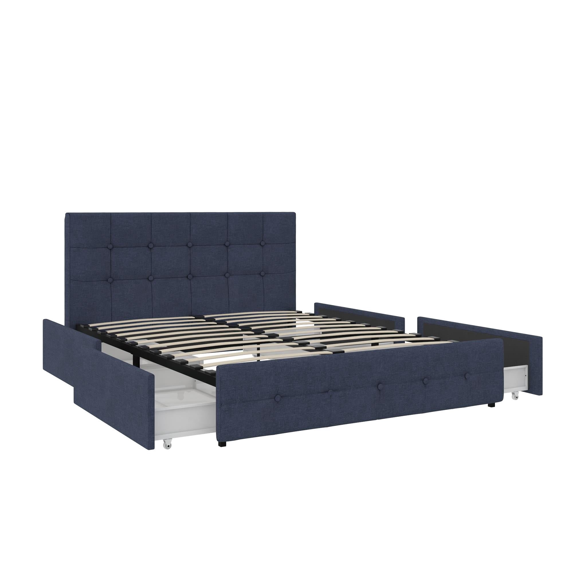 DHP Rose Tufted Upholstered Storage Bed Frame, Queen, Blue Linen