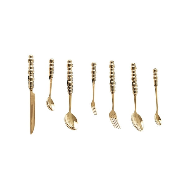 Yhmxh Utensilios de cocina Juego de cubiertos de acero inoxidable, cuchillos, tenedores, cucharas y utensilios combinados con cuchillos y tenedores de estilo occidental y mangos de cerámica perlada.