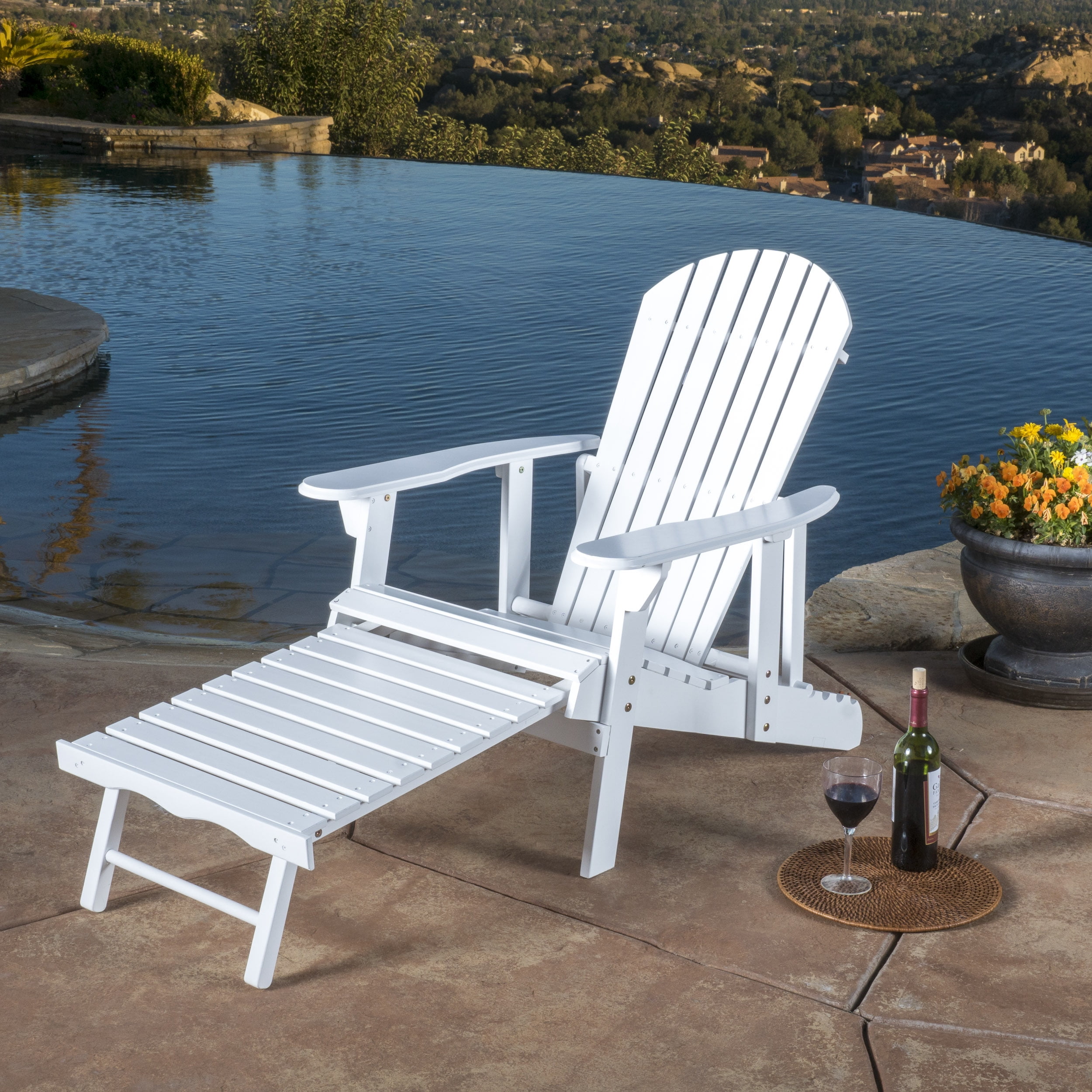 Munoz Reclining Wood Adirondack Chair with Footrest, Set of 2, White