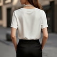 thumbnail image 4 of CIENVNSTG Women Fashion Satin Silk Tops Short Sleeve V Neck Soft Solid Color Dressy Tunic Shirts Casual Business Office Style for Daily Commute Official Gathering and Leisure Daily Outfits White L, 4 of 4