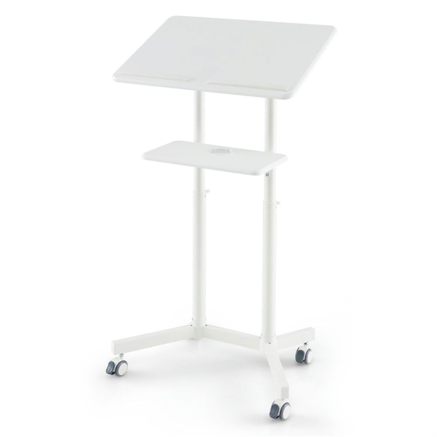 Demi Bonn Mobile Lectern Podium Height-adjustable Rolling Laptop Cart with Tilting Top Storage Tray for Laptops, Books, Tablets, and Art, White