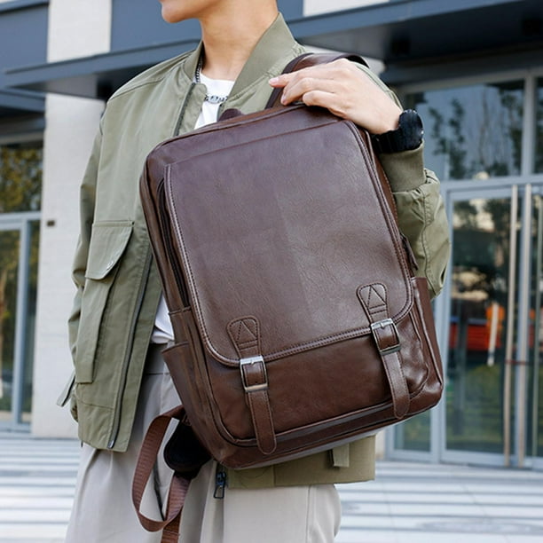 Mochila de piel sintetica para hombre mochila para ordenador portatil ligera para ordenador portatil mochila informal para ir de compras y viajes marron Fernando Mochila para portatil Walmart en linea