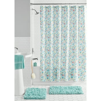 Mainstays Ditsy Multi-color Floral Polyester 15-Piece Shower Curtain Bath Set
