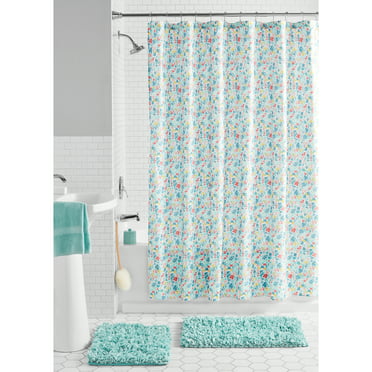 Fabric Shower Curtain Set With Hooks, Cascade Shower Curtain Set