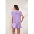 thumbnail image 2 of Women Two Piece Outfits Tracksuit Half Zip Lapel Cap Sleeve Sweatshirt High Waist Drawstring Shorts Set Sweatsuit, 2 of 6