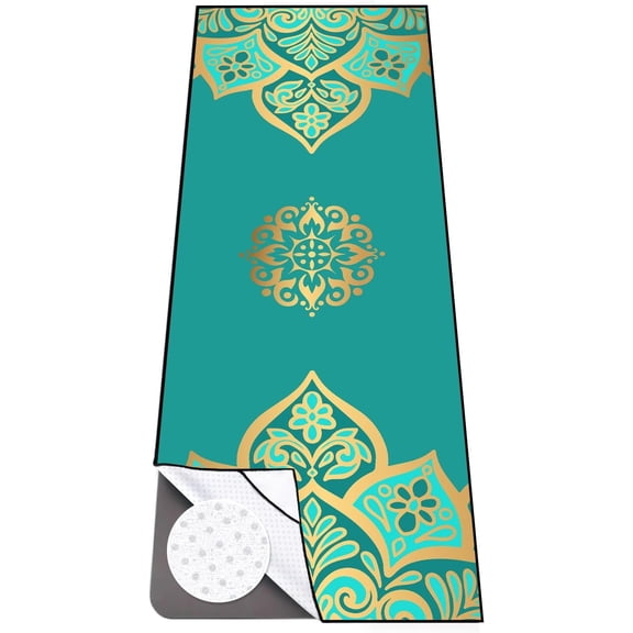 Hot Yoga Towel with Grip Dots, Non Slip, 70"x26, Turquoise Mandala