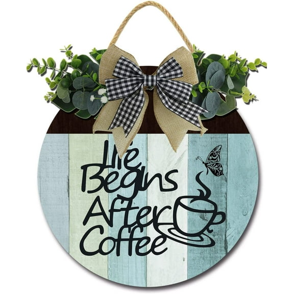 Eveokoki 12" Life Begins After Coffee Bar Decor Sign Farmhouse Wall Decor Wooden Round Retro Rustic Coffee Bar Decor ，Coffee Lover Gift Coffee Station Decor Home Office Kitchen