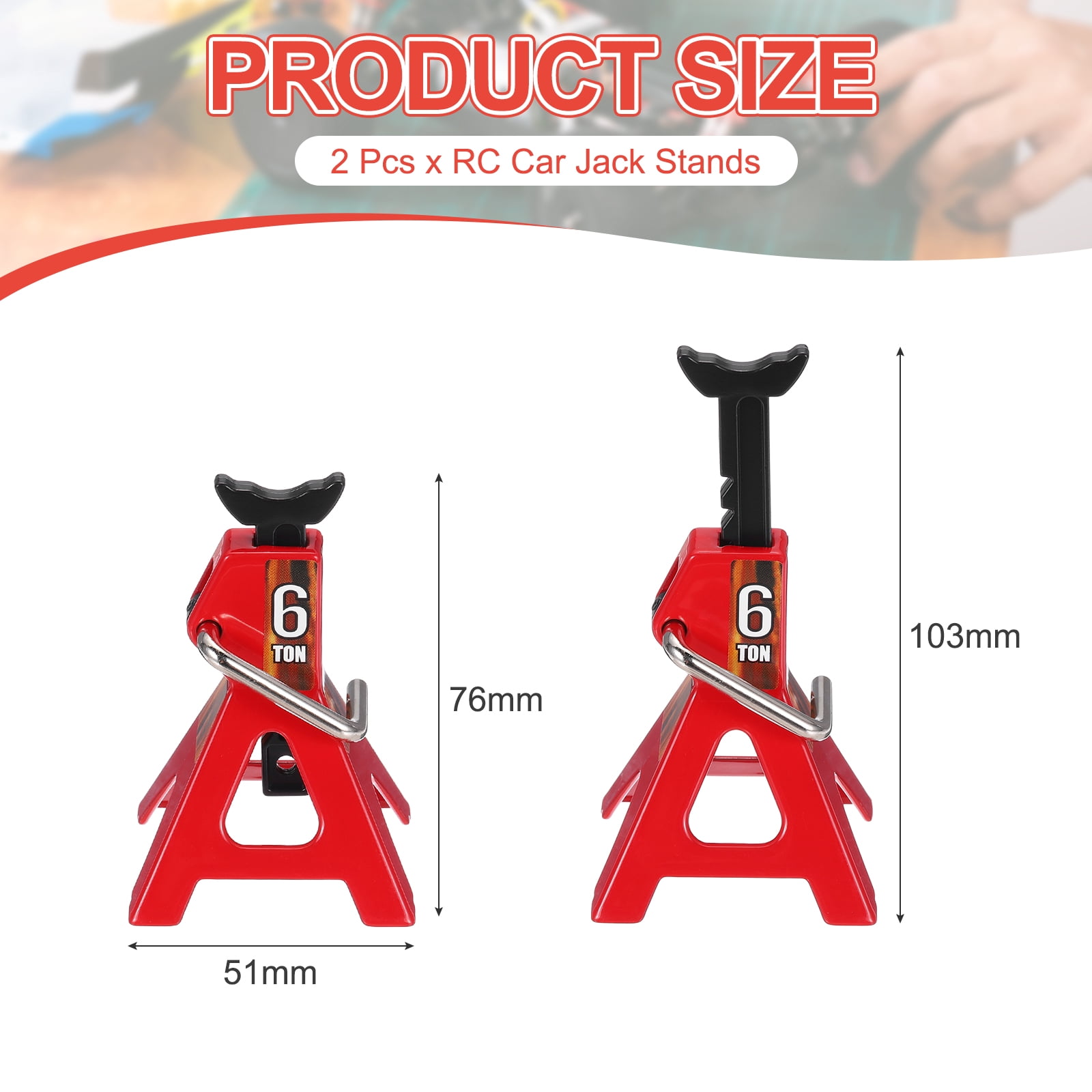 Uxcell RC Car Jack Stands,1/10 Scale 6 Ton Rc Accessories,for SCX10 TRX4 D90 CC01 RC Truck ,Red,2 pcs