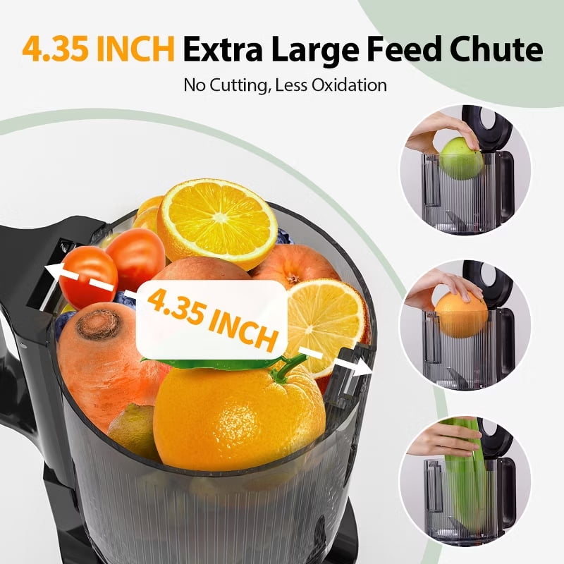 Aeitto Mega4 Cold Press Juicer, Juicer Machines with 4.35" Large Feed Chute for Whole Fruits & Vegetables, Slow Juicer Easy to Clean, Juice Extractor Self Feeding, Easy to Assemble