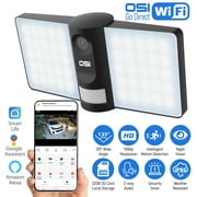 OSI Wi-Fi Smart Floodlight Security Camera, Siren,2-Way Audio, Motion Sensor, App Control & Smartphone Notifications, Compatible with Alexa & Google,32GB SD Card Included & Cloud Storage, Hard-Wired