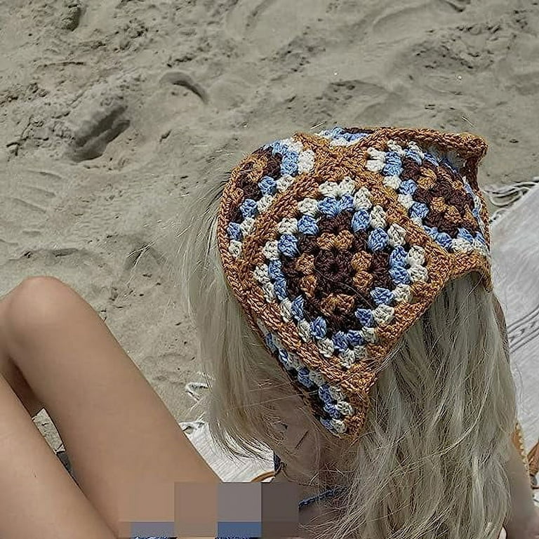Brown Lace Bandana Headband. Beach Crochet Kerchief. Lace 