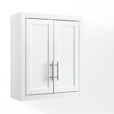 Crosley Furniture Savannah MDF Wood Wall Cabinet in White/Chrome