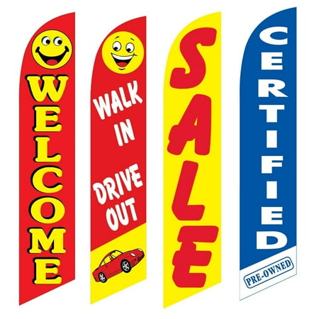 4 Advertising Swooper Flags Welcome Drive In Walk Out Sale Certified Pre Owned