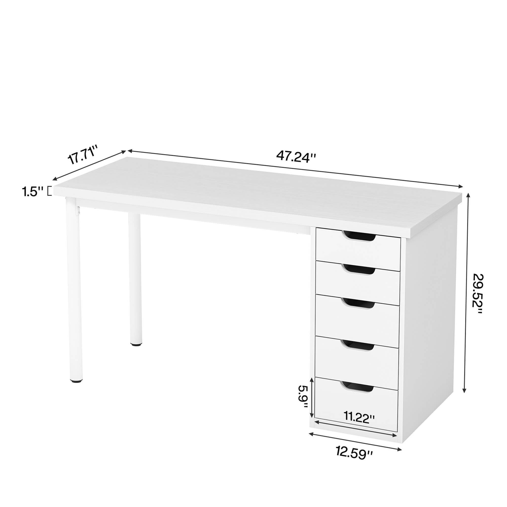 MAYEERTY 47 Inch Modern Computer Desk with 5 Reversible Drawers, Rustic Brown Writing Table for Home Office