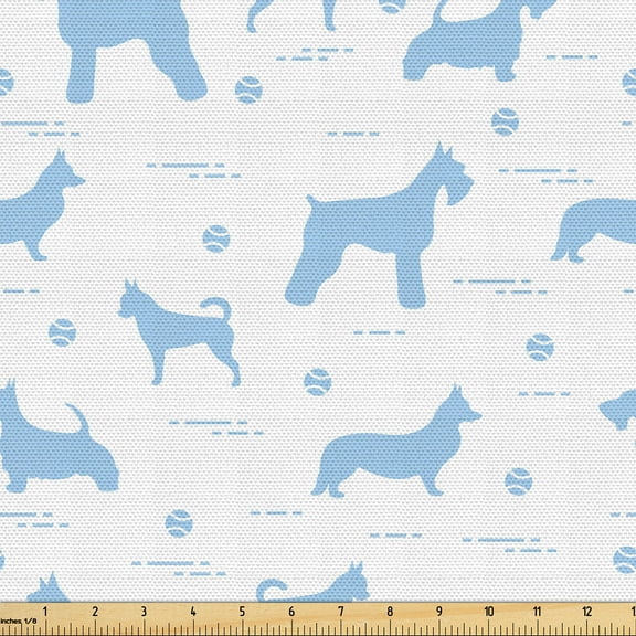 Ambesonne Dog Fabric by the Yard Upholstery, Animals and Tennis Balls Game, 3 Yards, Pale Blue White