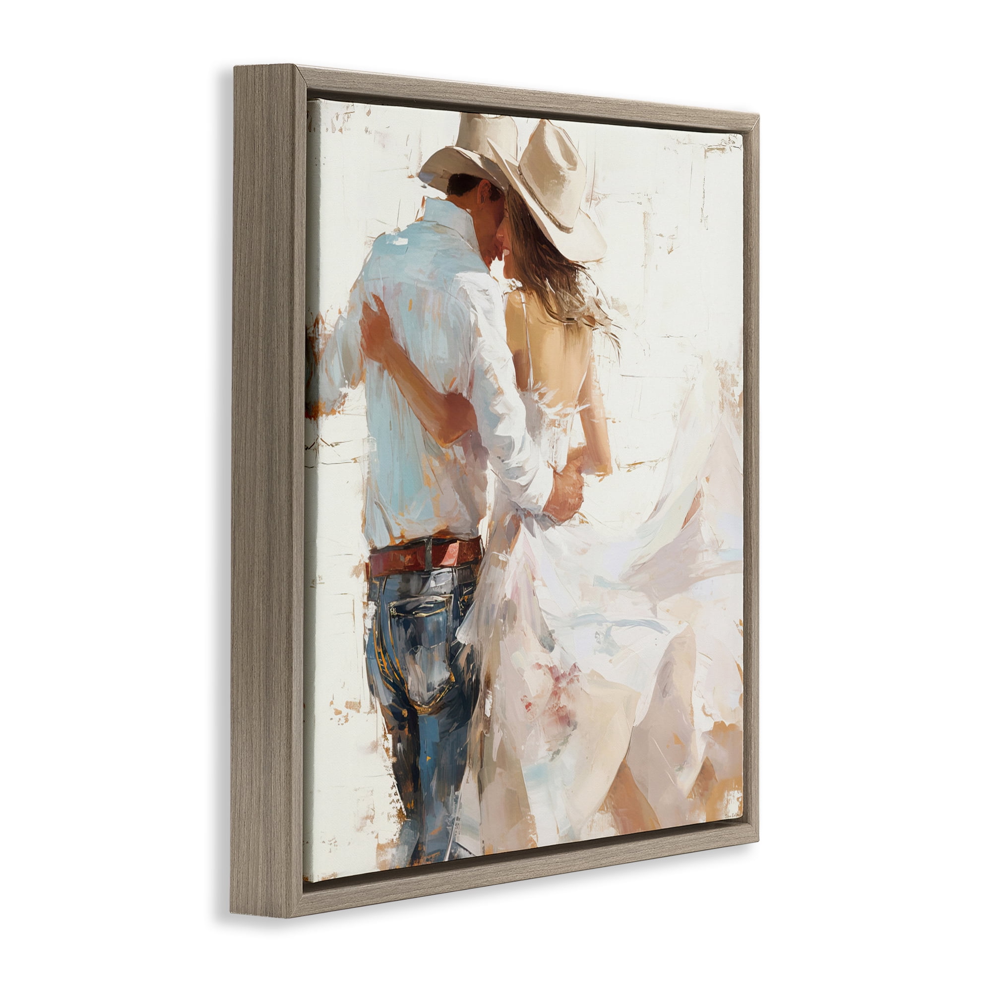 Stupell Industries Cowgirl Romance Couple Brown Framed Floater Canvas Wall Art, design by Tina LeCour