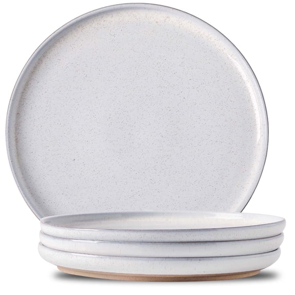 Tikooere 10 Inch Dinner Plates Set of 4, Two-Tone Design ,Microwave Dishwasher Safe , Housewarming Gift, Creamy White