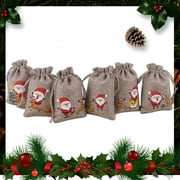 Zues 5Pcs/Set Goodies Bag Drawstring Dust Proof Imitation Linen Tiny Jute Burlap Christmas Themed Printed Candy Pouch Party Supplies