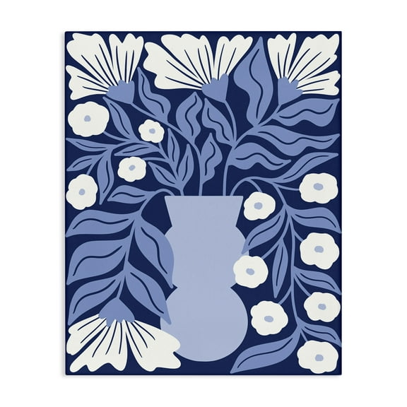 Stupell Industries Funky Blue Flower Vase Plants & Flowers Painting Wrapped Canvas Art Print Wall Art, 16 x 20