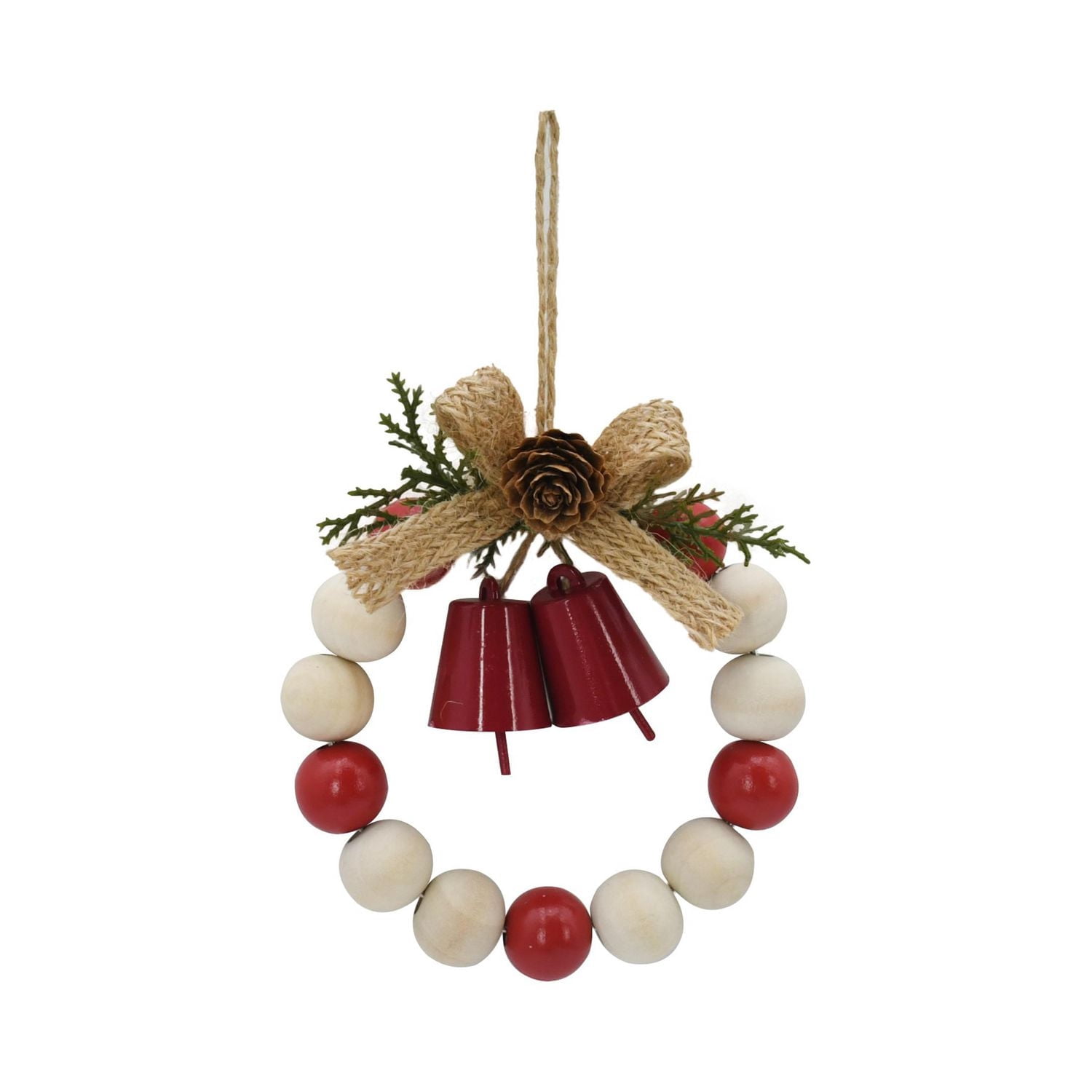 Vacances Chalet d’hiver couronne en bois perlé avec cloche ornement de Noël, rouge