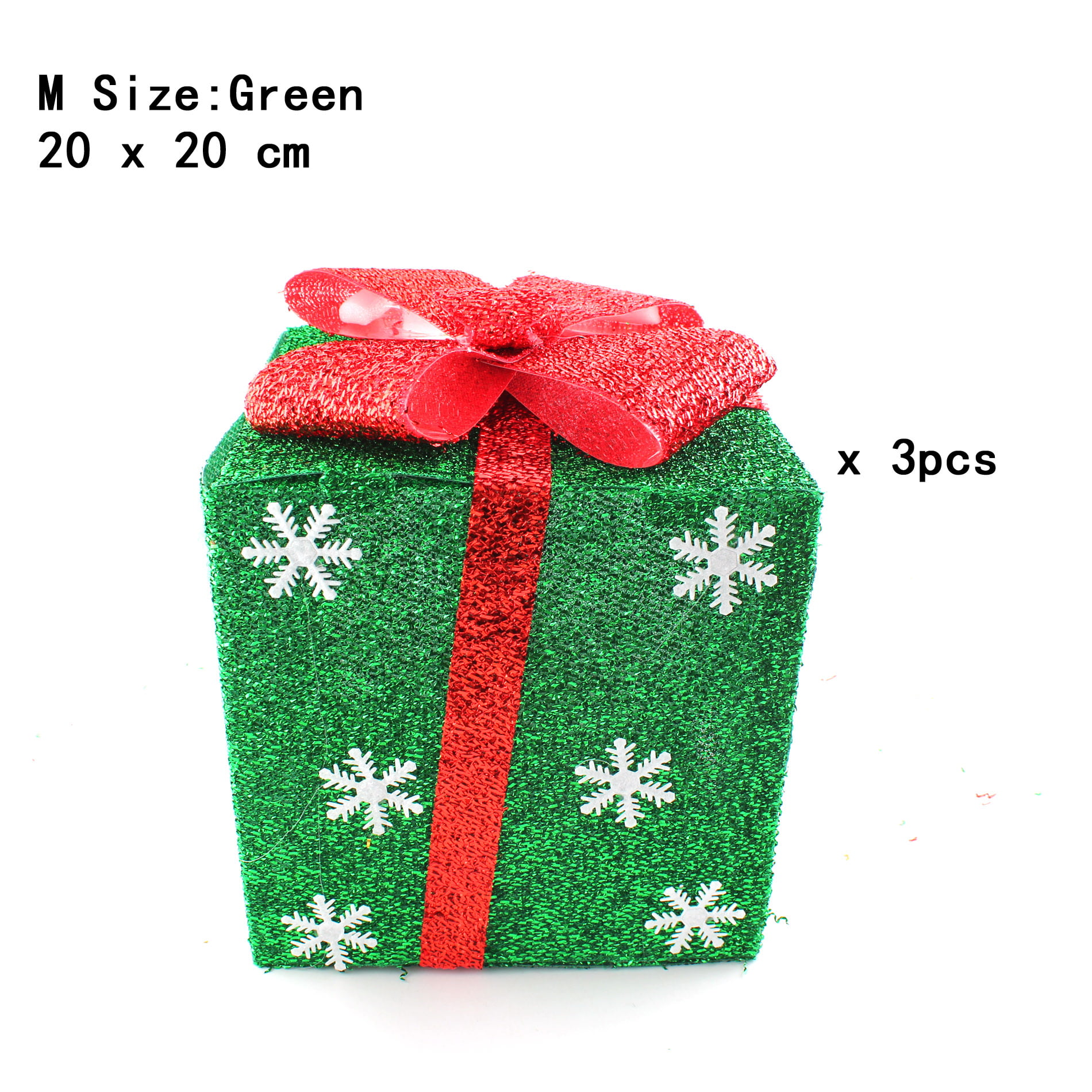 Pack of 3 Lighted Christmas Snowflakes Gift Wrap Boxes Yard Art Holiday Decoration (NOT Included LED light), Green, M