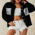 thumbnail image 4 of Women Denim Jacket with Sequin Pockets  Loose Shirt Version Casual Style Spring Clothing, 4 of 9