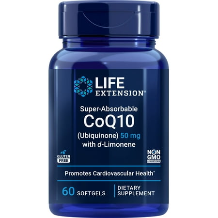 Life Extension Super-Absorbable CoQ10 with D-Limonene 50mg - High Absorption Ubiquinone Kaneka Q10 Supplement for Energy and Heart & Brain Health Support - Non-GMO, Gluten Free - 60 Softgels