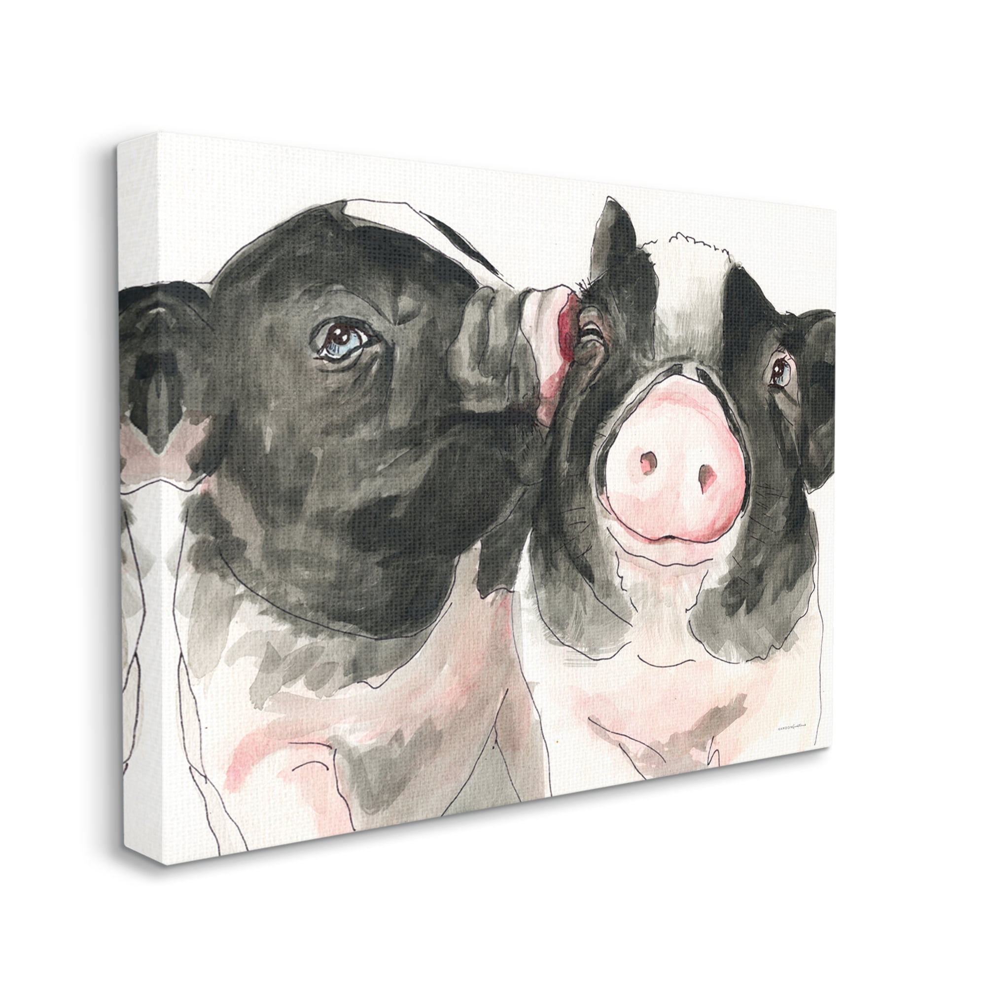 Stupell Industries Two Pigs Pink Snout Kiss Adorable Farm Animals Painting Gallery Wrapped Canvas Print Wall Art, Design by Kamdon Kreations