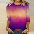 thumbnail image 2 of 3/4 Length Sleeve Graphic Tees Casual Round Neck Fitted Womens Tops Gradient(Purple,3XL), 2 of 5