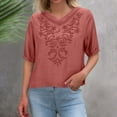thumbnail image 5 of ClodeEU Women's Summer Short Sleeve Round Neck Cotton Linen Shirts,Retro Embroidered Boho Blouse Tops Red,Womens Plus S, 5 of 7