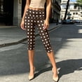 thumbnail image 5 of Women's Polka Dot Capri Leggings Fold Over High Waist Tummy Control Workout Yoga Pants Split Hem Knee Length Soft Stretch Casual Pants Brown, 5 of 7