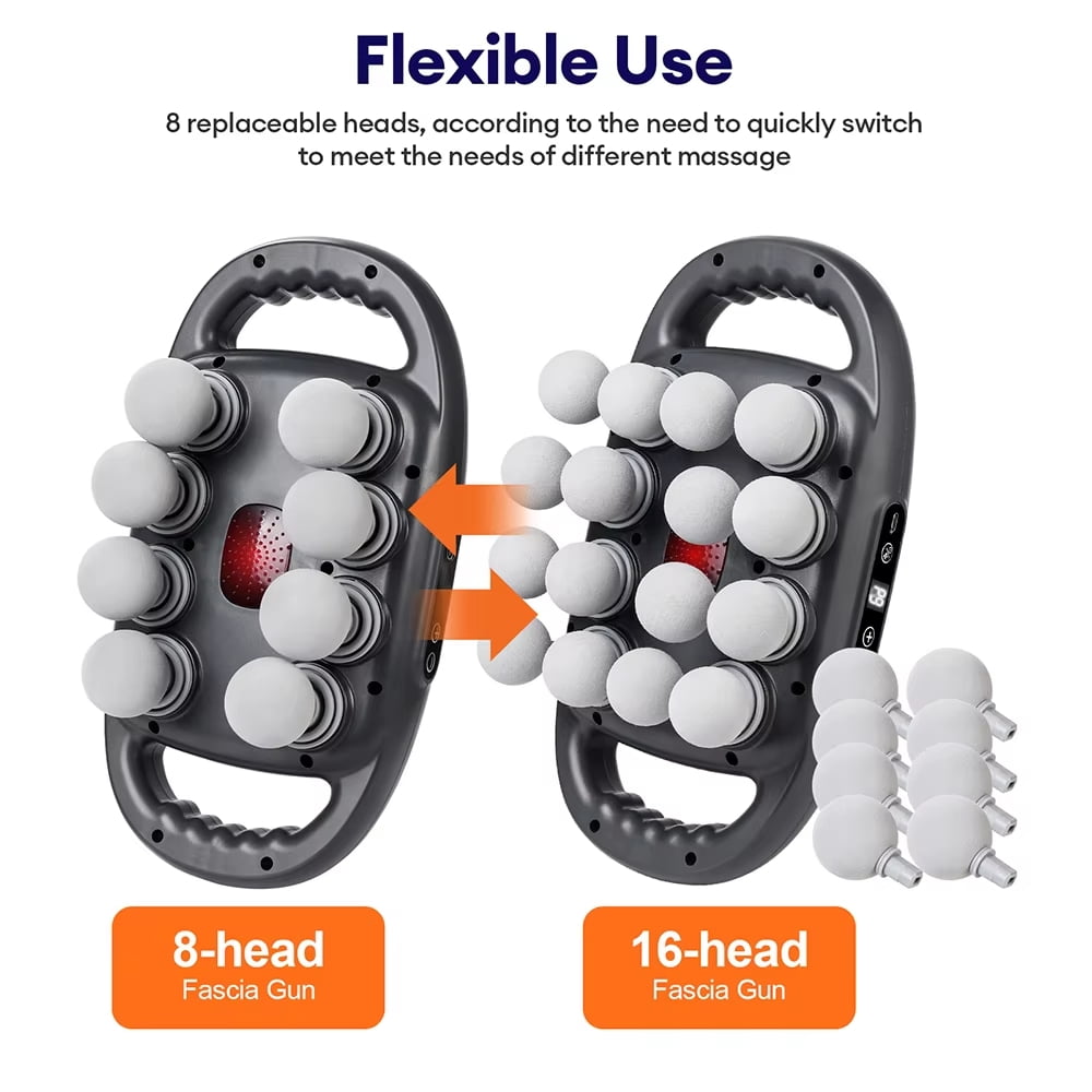 Percussion Massage Gun with 16 Heads – Handheld Deep Tissue Muscle Massager, 5-Speed, Rechargeable, Portable Full Body Recovery for Back, Legs & Shoulders