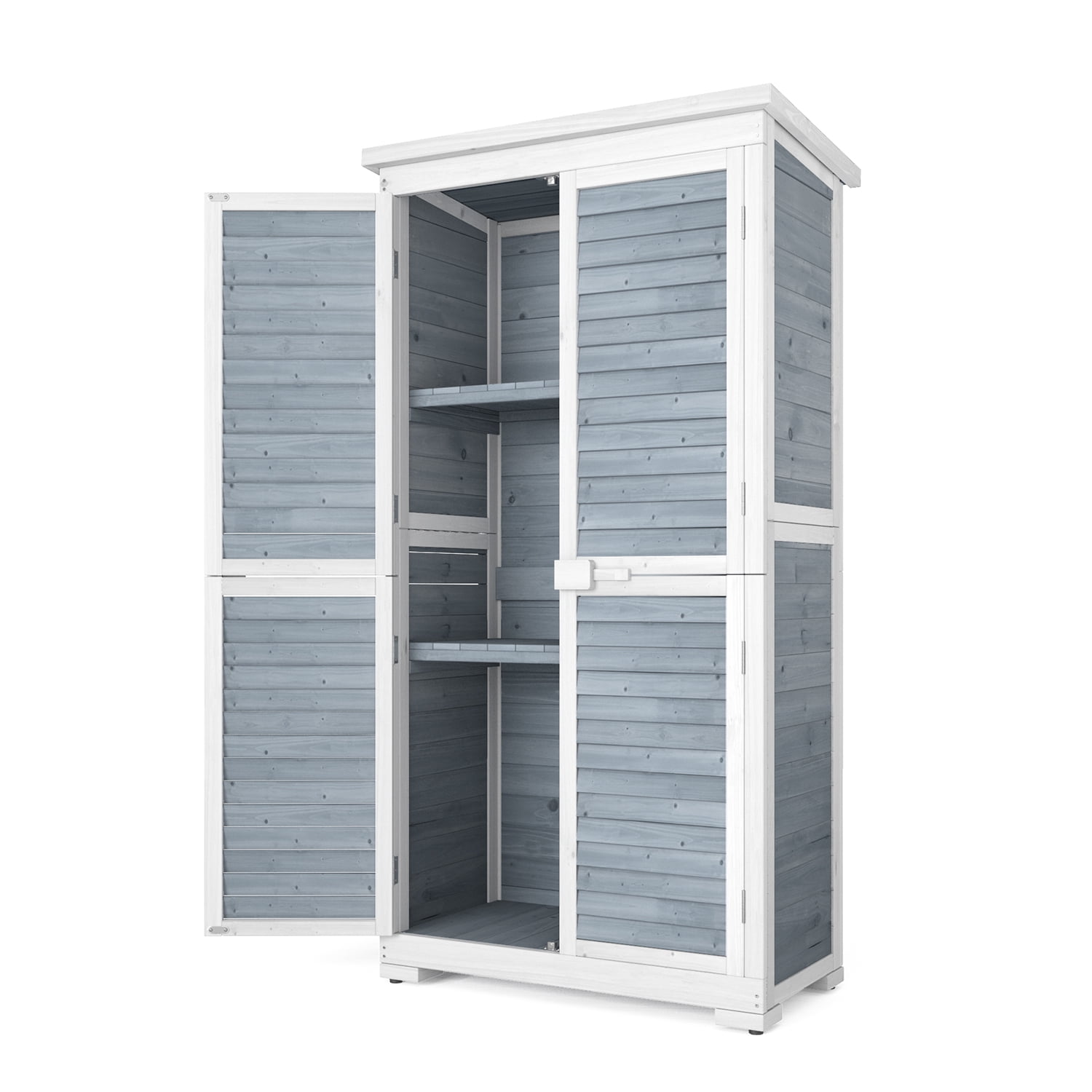 18.3"D x 34.3"W x 63.2"H (5.2 sq ft) Outdoor Wooden Storage Shed with Adjustable Shelves - Gray