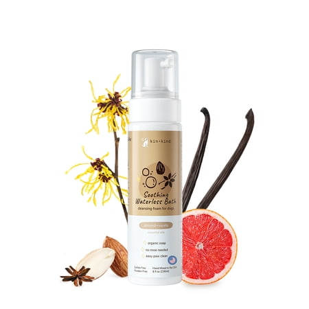 kin+kind Waterless Dry Shampoo for Dogs - Rinse-Free Eliminate Itch and Odor Natural Formula with Witch Hazel Coconut Oil Olive Oil Almond and Vanilla - Made in USA
