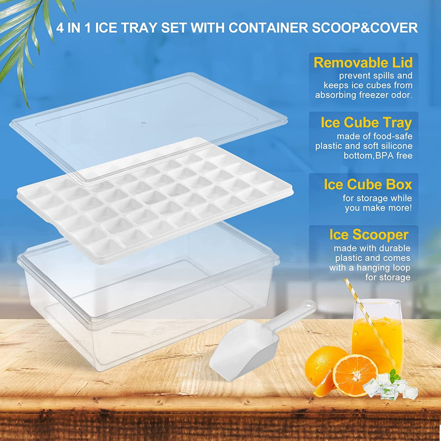 Ice Cube Tray with Lid and Bin,48 Nuggets Ice Trays for Freezer,Easy Release Flexible Ice Cube Mold for Whiskey with Ice Bin Scoop and Cover,Good Size Ice Bucket