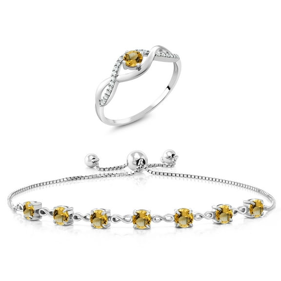 Gem Stone King 2.81 Ct Round Yellow Citrine 925 Sterling Silver Ring and Bracelet Jewelry Set (Size 7)