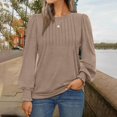 thumbnail image 4 of Yaruuzi Long Sleeve Shirts for Women Mock Neck Tops Pleated Front Blouses Puff Sleeve Boho Tops Dressy Casual Spring Fall Clothes 2026 Fashion Loose Tunic Tops Business Work Blouse Brown 2XL, 4 of 8