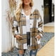 thumbnail image 2 of Abrigo de lana para mujer Abrigo para niñas Patrón de cuadros con capucha de moda para primavera Otoño Invierno Amarillo M, 2 of 7