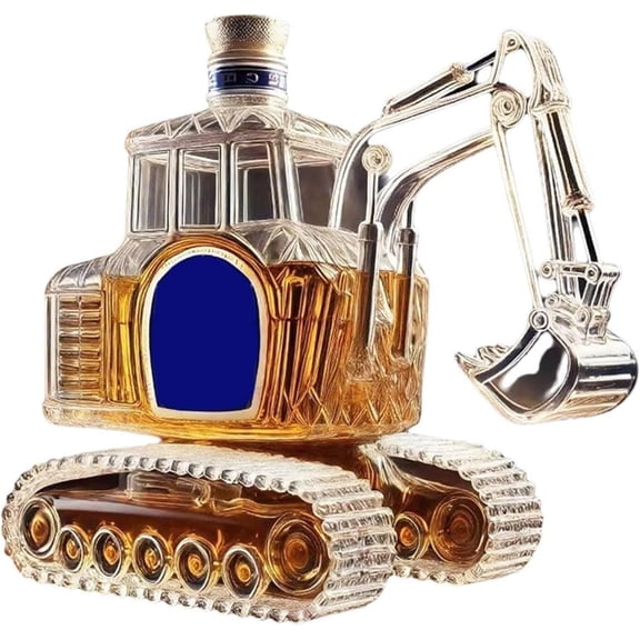 3D Excavator Whiskey Decanter Bottle 10.2oz - Hand-Blown, Novelty Wine Carafe for Liquor Storage, Unique Bar & Office Gift for Men