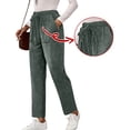 thumbnail image 7 of Womens Corduroy Pants Comfy Pull On Pants Straight Leg Pant with Pockets Elastic High Waisted Slacks Trousers Dark Green 2XL, 7 of 7