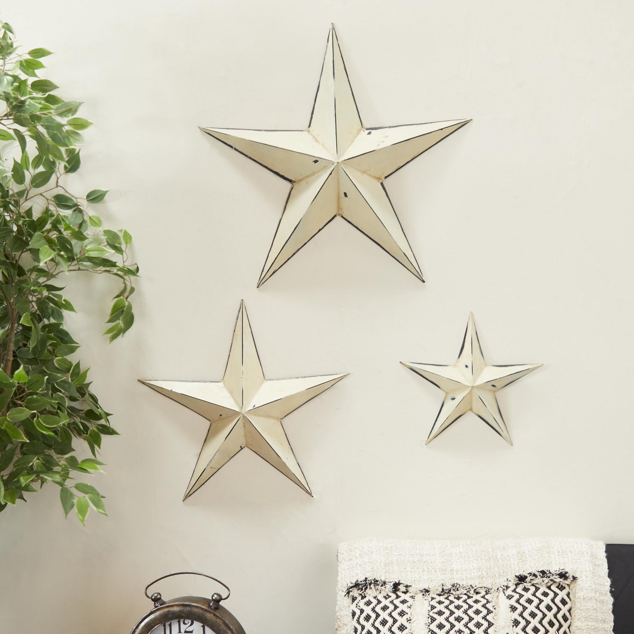DecMode Cream Metal Star Wall Decor (3 Count)