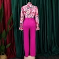 thumbnail image 6 of AURA Women Plus Size Floral Printed Two Piece Set Long Sleeve Shirt Wide Leg Pants Autumn Winter Outfit, 6 of 9