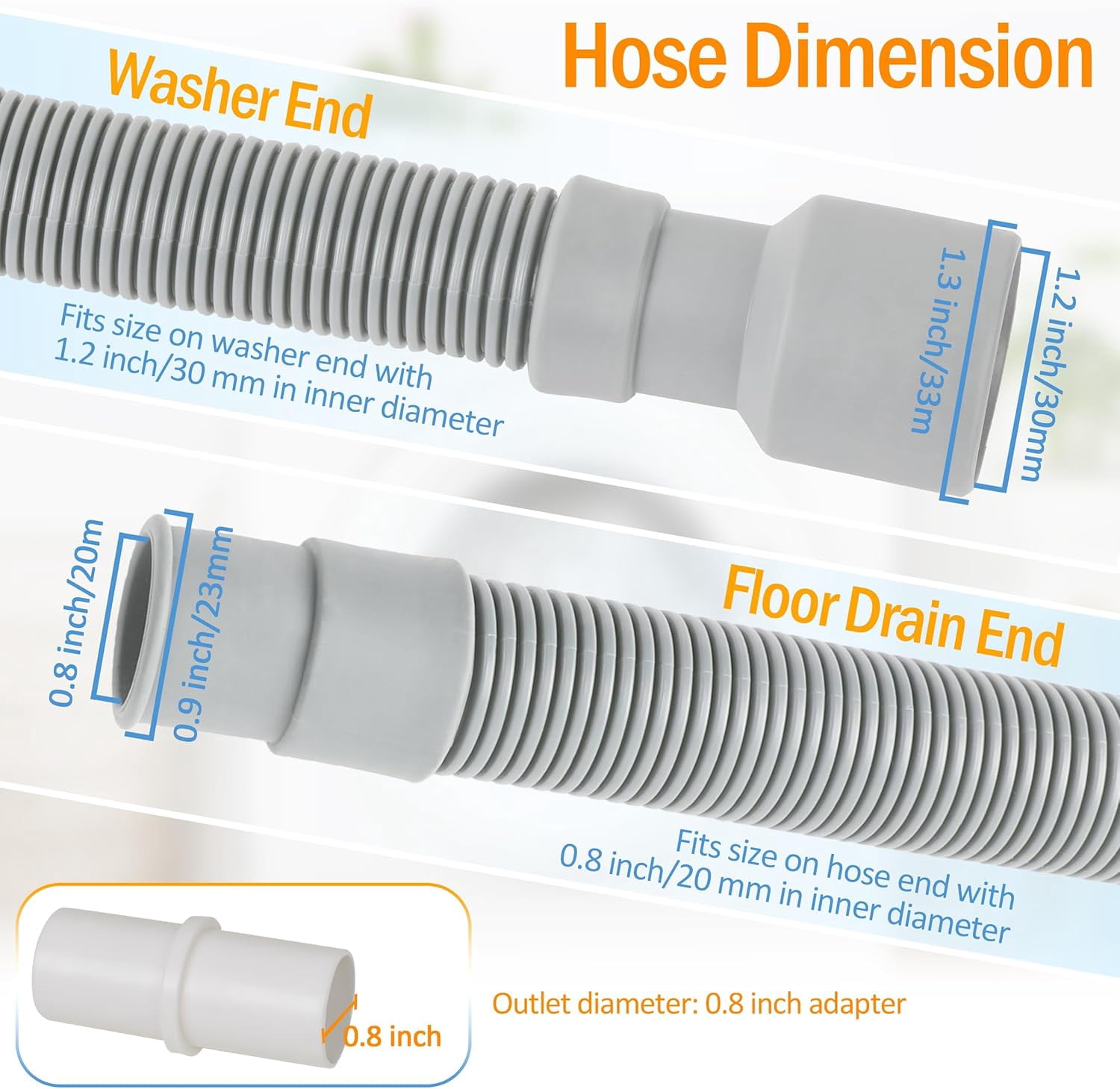 MyLifeUNIT Washing Machine Drain Hose, Washer Drain Hose Extension Kit with 1 Extension Adapter and 2 Hose Clamps, 6.8 Feet