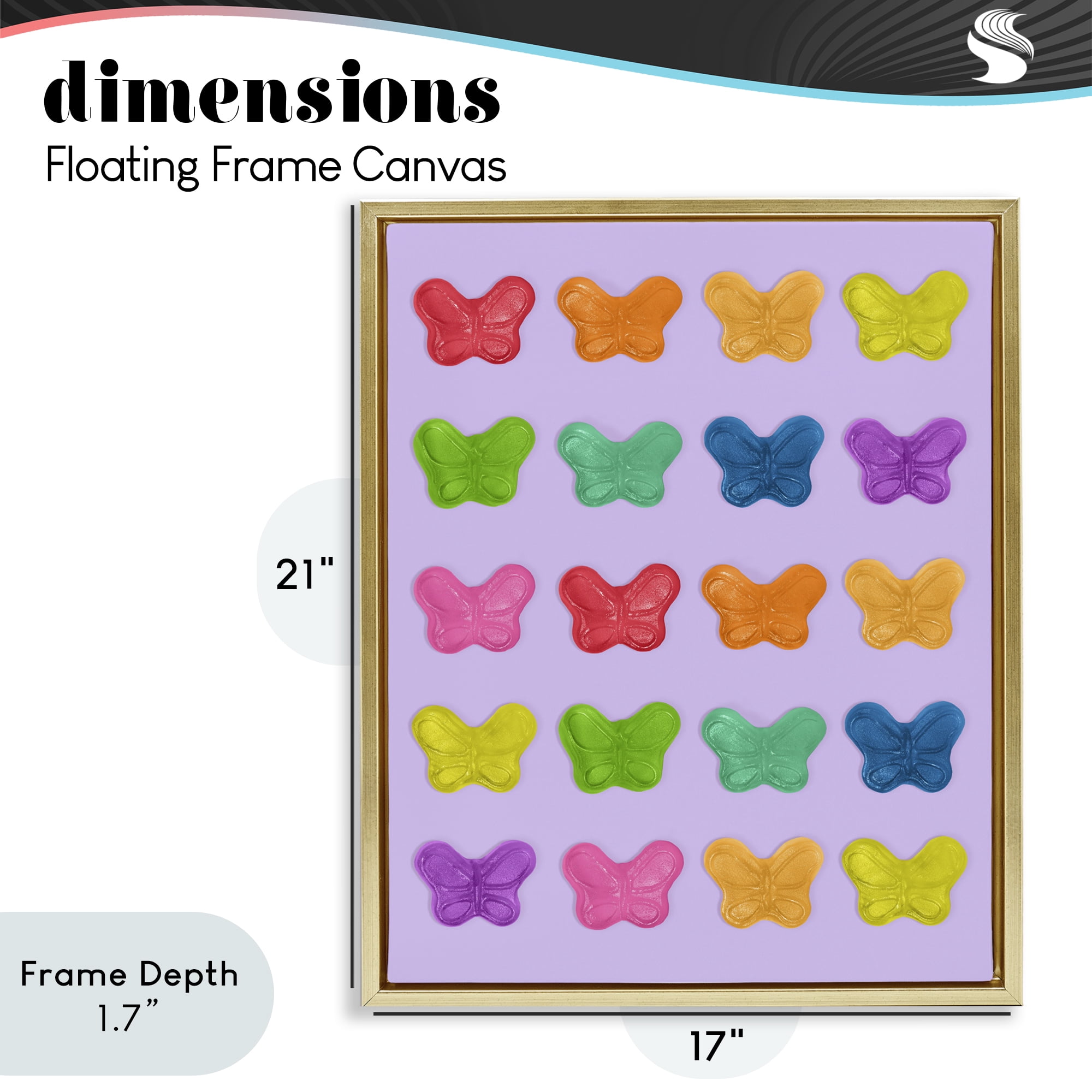 Stupell Industries Colorful Butterflies on Lilac Gold Framed Floater Canvas Wall Art, design by LISH Creative