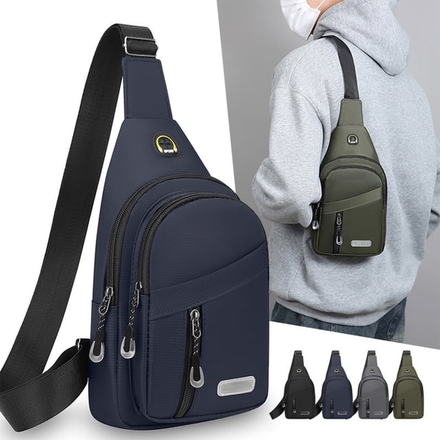 Bolsa de pecho Bandolera Bolsa deportiva tipo bandolera – Tela Oxford duradera, múltiples compartimentos con cremallera, correa ajustable, ajuste seguro, gris/negro/verde/azul 30x16x6cm