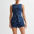 thumbnail image 6 of vigerkar Women's Denim 2 Piece Set Casual Business Sleeveless Jean Blazer Vest Tops and Shorts Outfit Tracksuits Blue, M, 6 of 8