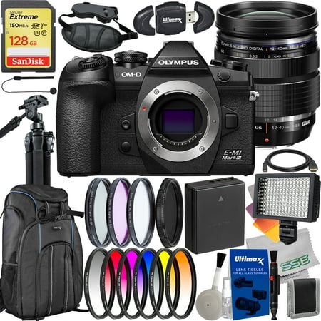 Olympus OM-D E-M1 Mark III Mirrorless Camera with 12-40mm Lens + SanDisk 128GB Extreme SDXC, Spare Battery, Variable Neutral Density Filter, 60” Tripod & Much More (32pc Bundle)