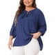 thumbnail image 4 of Blusas de mujer de tallas grandes Agnes Orinda con flecos, manga 3/4, cuello en V y lazo, 1X azul marino, 4 of 5