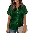thumbnail image 5 of Blouse for Women V Neck Short Sleeve Button Down Rolled Cuff Office Wear Fashion Loose Fit Silky Satin Smooth Fabric Casual Summer Tops, 5 of 9